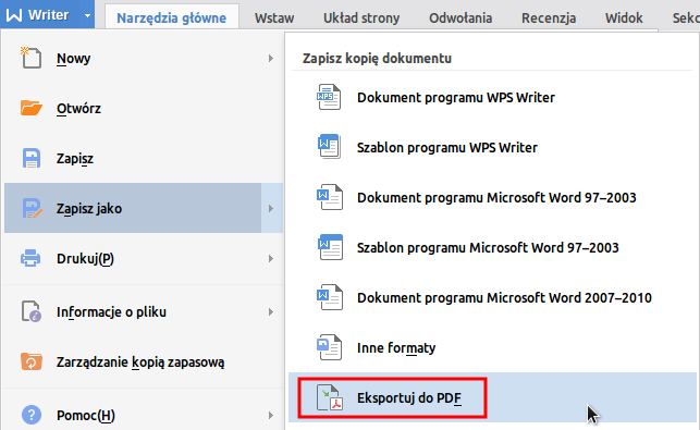 Enregistrer le CV au format PDF dans WPS office Writer 1z2