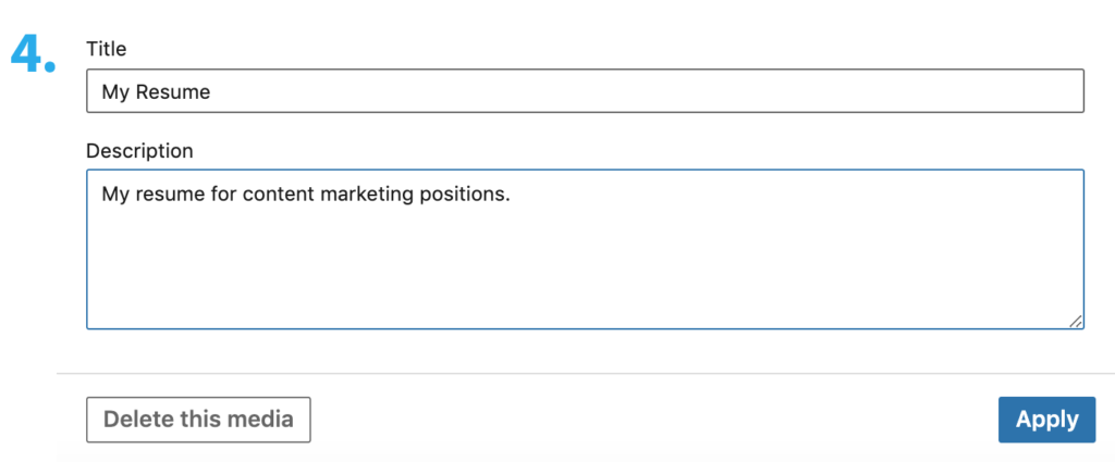 Téléchargez votre CV sur LinkedIn - Donnez un titre à votre CV et cliquez sur Appliquer