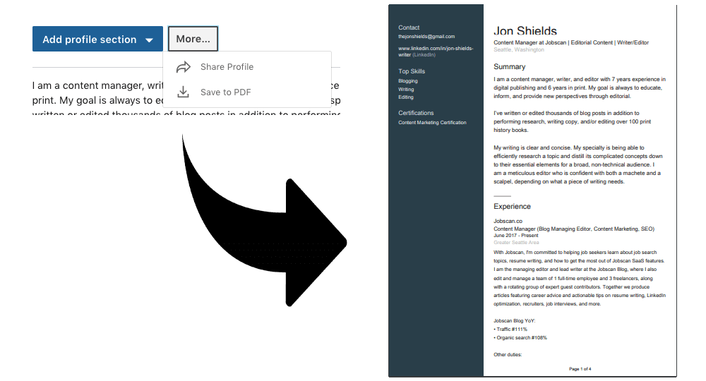 Téléchargement de CV Linkedin
