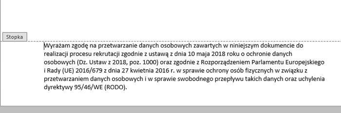 clause actuelle dans le CV 2019 GDPR dans le fichier DOCX