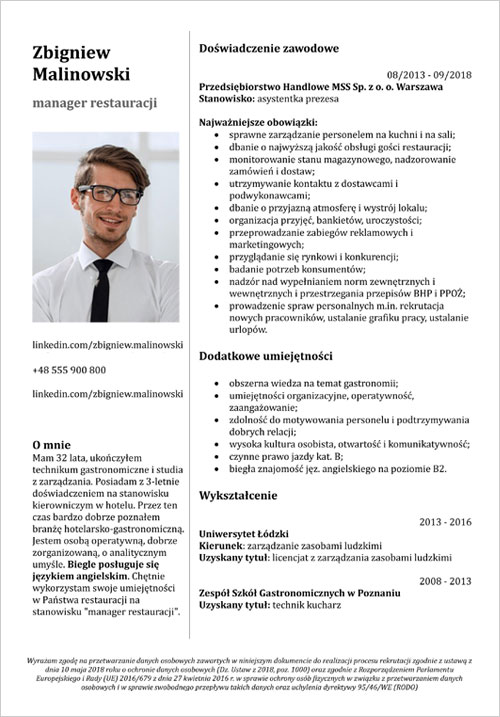 Modèle Word curriculum vitae / doc gestionnaire de restaurant