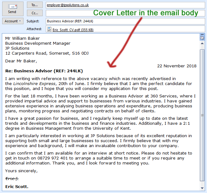 lettre de motivation dans le corps de l'email