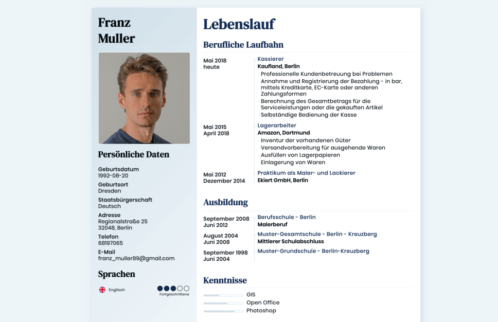 Exemple de CV en allemand.  ou Lebenslauf