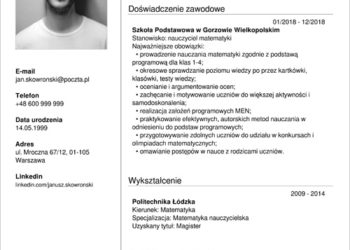 Modèle de CV de professeur de mathématiques