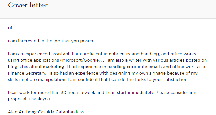 Lettre de motivation en conserve que j'ai utilisée au début