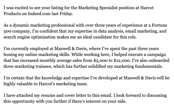 Exemple de lettre de motivation par e-mail