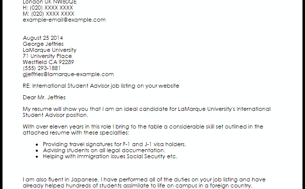 Exemple de lettre de motivation Visa britannique