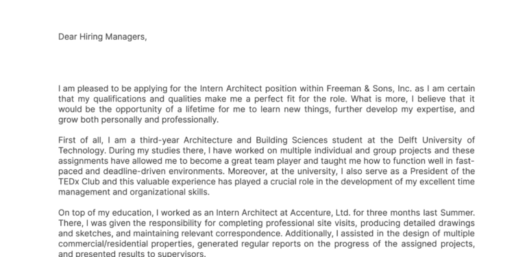 Exemple de lettre de motivation architecte stagiaire