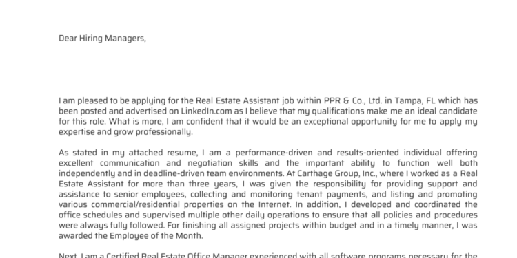 Exemple de lettre de motivation assistant immobilier