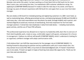 Hospitality Cover Letter Example