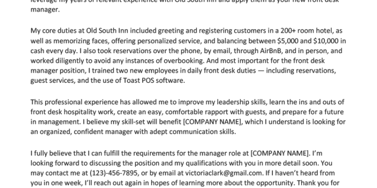 Hospitality Cover Letter Example