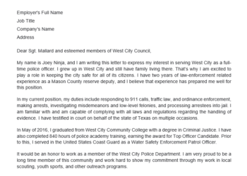exemple de lettre de motivation d'officier de police pour Word
