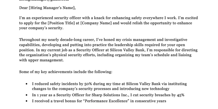Security Officer Cover Letter