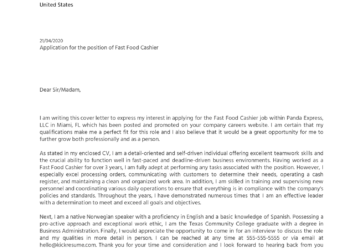 Exemple de lettre de motivation de caissier de restauration rapide