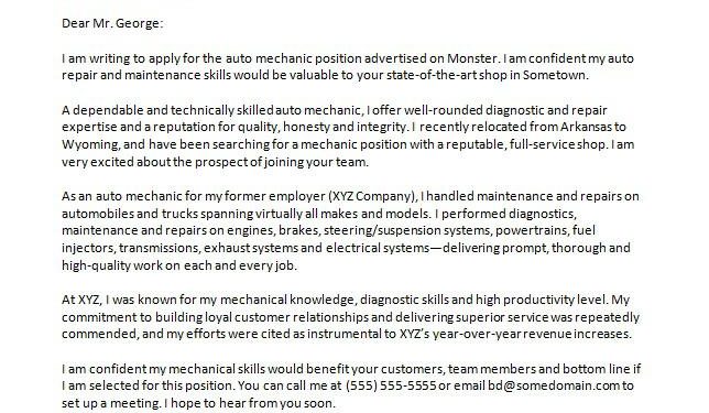 lettre de motivation mécanicien