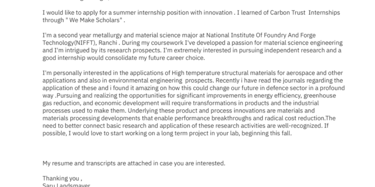 Exemple de lettre de motivation de stagiaire de recherche