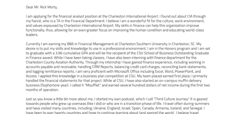 Exemple de lettre de motivation de stagiaire en finance