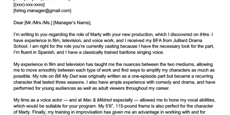 Acting cover letter example