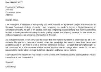 exemple de lettre de motivation pour un poste d'enseignant dans un collège communautaire