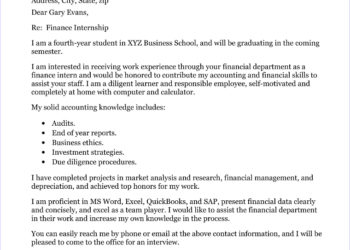 Finance Internship Cover Letter Sample