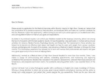 Exemple de lettre de motivation pour un stage en médecine