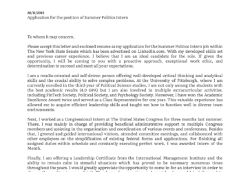 Exemple de lettre de motivation pour un stage en politique