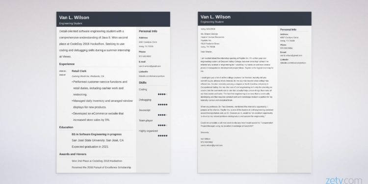 CV de stage d'ingénieur et lettre de motivation