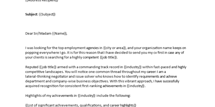 letter to a recruitment agency