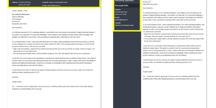 coordonnées sur une lettre de motivation sans expérience