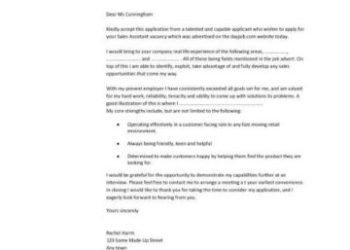 Lettre de candidature en tant que vendeuse