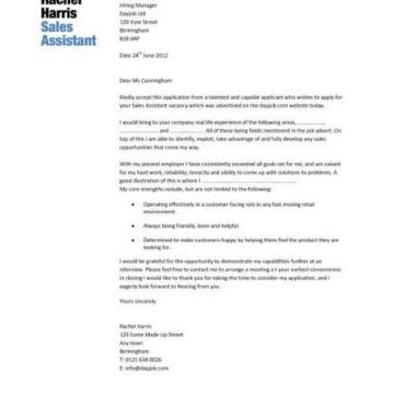 Lettre de candidature en tant que vendeuse