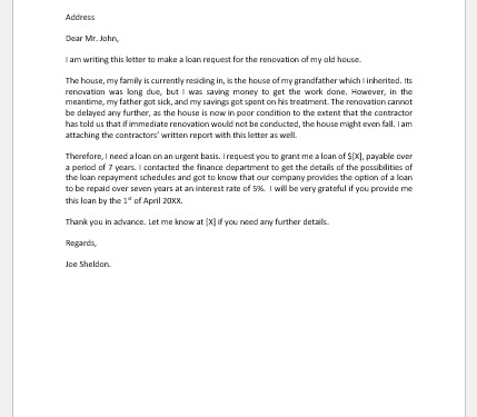 Lettre de demande de prêt à l'employeur