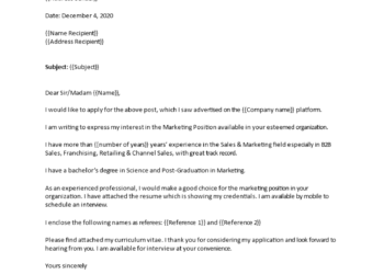 marketing job application letter