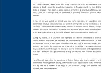 exemple de lettre de motivation réceptionniste