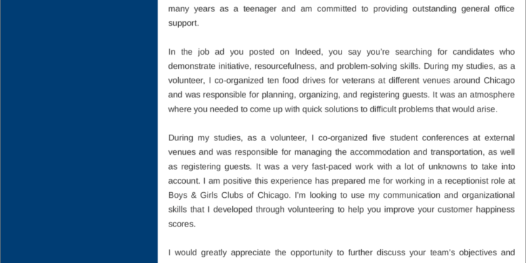 exemple de lettre de motivation réceptionniste