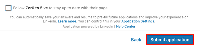 La dernière étape pour ajouter votre CV à LinkedIn est de cliquer sur "présenter une demande."