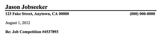 Ligne de référence pour une lettre commerciale formelle