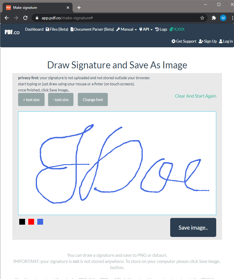 Dessinez une signature à l'aide de l'outil de création de signature PDF.co