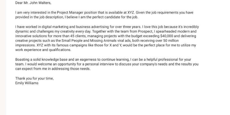 Exemple de lettre de motivation chef de projet marketing digital