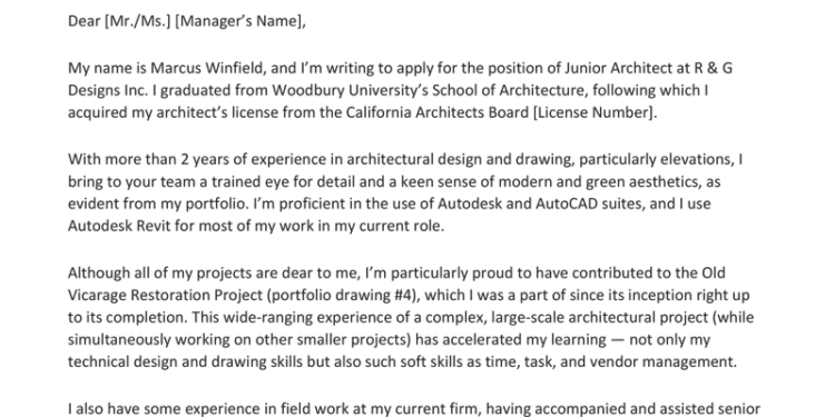 Architecture Cover Letter Example