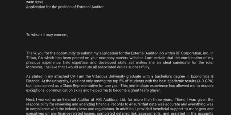 Exemple de lettre de motivation d'auditeur externe