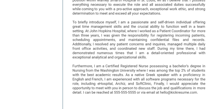 Exemple de lettre de motivation de coordonnateur de patients