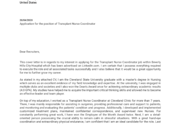 Exemple de lettre de motivation d'infirmière coordonnatrice de transplantation
