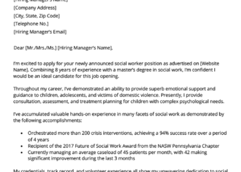 Social work cover letter — example and template for a social worker