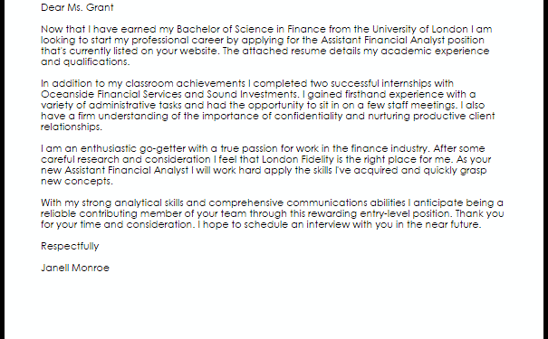 exemple de lettre de motivation pour un poste en finance