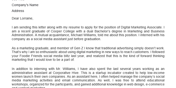 Exemple de lettre de motivation sans expérience dans le domaine