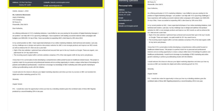 zone d'adresse sur une lettre de motivation
