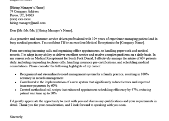 Medical Receptionist Cover Letter Sample Template