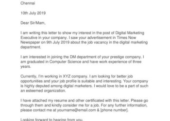 Lettre de candidature pour un emploi d'enseignant pour Fresher en hindi