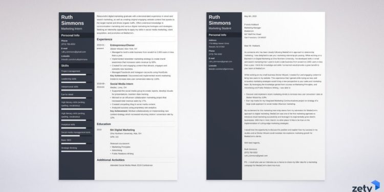 CV stagiaire marketing et lettre de motivation